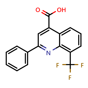 Chemical structure of 2-Phenyl-8-(trifluoromethyl)quinoline-4-carboxylic Acid , CAS 18193-08-3, AChemBlock V143342