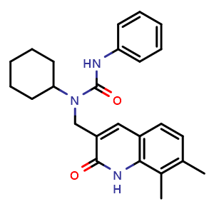 Chemical structure of 1-Cyclohexyl-1-[(7,8-dimethyl-2-oxo-1,2-dihydroquinolin-3-yl)methyl]-3-phenylurea , CAS 552311-06-5, AChemBlock V143349