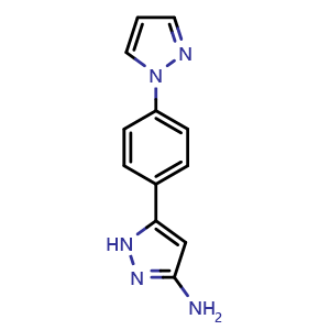 Chemical structure of 3-Amino-5-[4-(1-pyrazolyl)phenyl]pyrazole , CAS 2761711-13-9, AChemBlock V143353