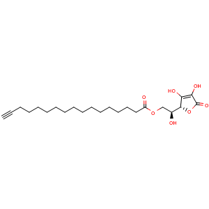 Chemical structure of (S)-2-[(R)-3,4-Dihydroxy-5-oxo-2,5-dihydrofuran-2-yl]-2-hydroxyethyl 16-Heptadecynoate , AChemBlock V143362