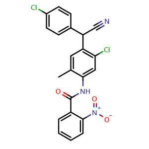 Chemical structure of N-[5-Chloro-4-[(4-chlorophenyl)(cyano)methyl]-2-methylphenyl]-2-nitrobenzamide , CAS 895869-00-8, AChemBlock V143368