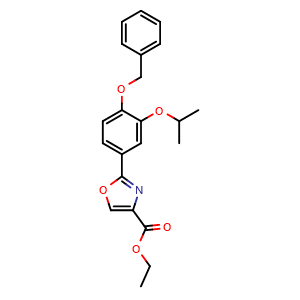 Chemical structure of Ethyl 2-[4-(Benzyloxy)-3-isopropoxyphenyl]oxazole-4-carboxylate , CAS 1574285-28-1, AChemBlock V143380