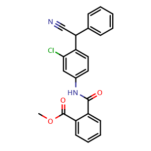 Chemical structure of Methyl 2-[[3-Chloro-4-[cyano(phenyl)methyl]phenyl]carbamoyl]benzoate , CAS 2752801-76-4, AChemBlock V143388
