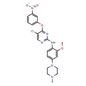 Chemical structure of 5-Chloro-N-[2-methoxy-4-(4-methyl-1-piperazinyl)phenyl]-4-(3-nitrophenoxy)pyrimidin-2-amine , CAS 1213269-25-0, AChemBlock V143406