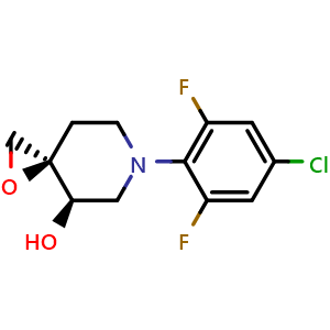 Chemical structure of (3R,4R)-6-(4-Chloro-2,6-difluorophenyl)-1-oxa-6-azaspiro[2.5]octan-4-ol , CAS 1883756-73-7, AChemBlock V143410