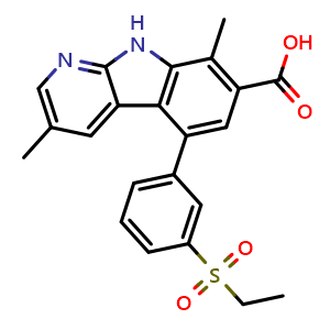 Chemical structure of 5-[3-(Ethylsulfonyl)phenyl]-3,8-dimethyl-9H-pyrido[2,3-b]indole-7-carboxylic Acid , CAS 934542-76-4, AChemBlock V143421