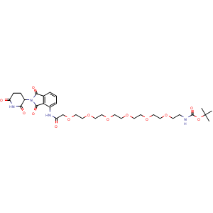 Chemical structure of 20-(Boc-amino)-N-[2-(2,6-dioxo-3-piperidyl)-1,3-dioxo-4-isoindolinyl]-3,6,9,12,15,18-hexaoxaicosan-1-amide , AChemBlock V143428
