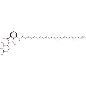 Chemical structure of 20-Amino-N-[2-(2,6-dioxo-3-piperidyl)-1,3-dioxo-4-isoindolinyl]-3,6,9,12,15,18-hexaoxaicosan-1-amide , AChemBlock V143429