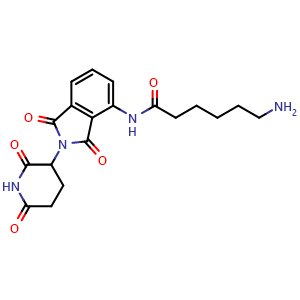 Chemical structure of 6-Amino-N-[2-(2,6-dioxo-3-piperidyl)-1,3-dioxo-4-isoindolinyl]hexanamide , CAS 2227423-21-2, AChemBlock V143431