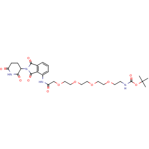 Chemical structure of 14-(Boc-amino)-N-[2-(2,6-dioxo-3-piperidyl)-1,3-dioxo-4-isoindolinyl]-3,6,9,12-tetraoxatetradecan-1-amide , CAS 2380273-71-0, AChemBlock V143433