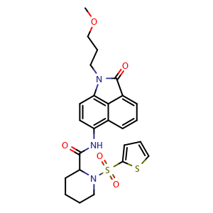Chemical structure of N-[1-(3-Methoxypropyl)-2-oxo-1,2-dihydrobenzo[cd]indol-6-yl]-1-(thiophen-2-ylsulfonyl)piperidine-2-carboxamide , CAS 2417772-39-3, AChemBlock V143460