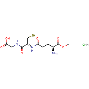 Chemical structure of 2-[(R)-2-[(S)-4-Amino-5-methoxy-5-oxopentanamido]-3-mercaptopropanamido]acetic Acid Hydrochloride , AChemBlock V143462