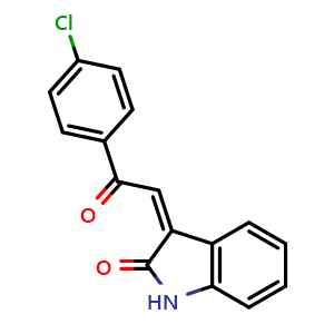 Chemical structure of (Z)-3-[2-(4-Chlorophenyl)-2-oxoethylidene]indolin-2-one , CAS 23336-93-8, AChemBlock V143465