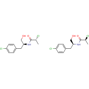 Chemical structure of (R)-2-Chloro-N-[(S)-1-(4-chlorophenyl)-3-hydroxypropan-2-yl]propanamide compound with (S)-2-Chloro-N-[(S)-1-(4-chlorophenyl)-3-hydroxypropan-2-yl]propanamide (1:1) , AChemBlock V143471