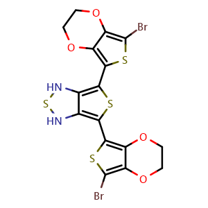 Chemical structure of 4,6-Bis(7-bromo-2H,3H-thieno[3,4-e]1,4-dioxan-5-yl)thieno[3,4-c]1,2,5-thiadiazole , AChemBlock V143478