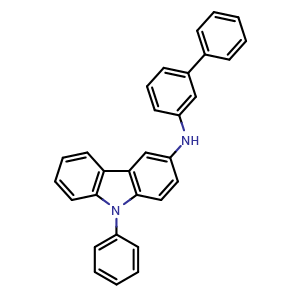 Chemical structure of N-(3-Biphenylyl)-9-phenylcarbazol-3-amine , CAS 1629589-23-6, AChemBlock V143494