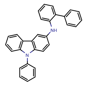 Chemical structure of N-(2-Biphenylyl)-9-phenylcarbazol-3-amine , CAS 2135820-06-1, AChemBlock V143495