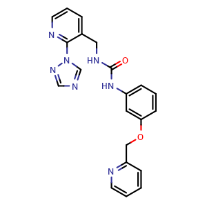 Chemical structure of 1-[[2-(1H-1,2,4-Triazol-1-yl)pyridin-3-yl]methyl]-3-[3-(pyridin-2-ylmethoxy)phenyl]urea , CAS 1223254-60-1, AChemBlock V143521