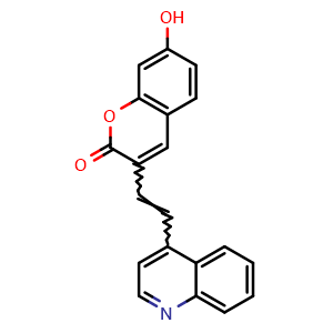 Chemical structure of 7-Hydroxy-3-(2-(4-quinolyl)vinyl)-2H-chromen-2-one , CAS 2755414-61-8, AChemBlock V143539