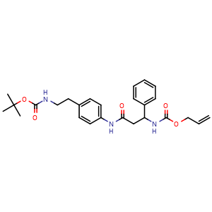Chemical structure of Allyl [3-[[4-[2-(Boc-amino)ethyl]phenyl]amino]-3-oxo-1-phenylpropyl]carbamate , AChemBlock V143540