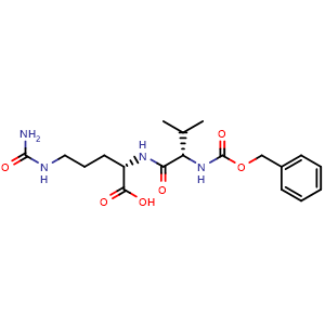 Chemical structure of (S)-2-[(S)-2-[[(Benzyloxy)carbonyl]amino]-3-methylbutanamido]-5-ureidopentanoic Acid , CAS 159858-06-7, AChemBlock V143542