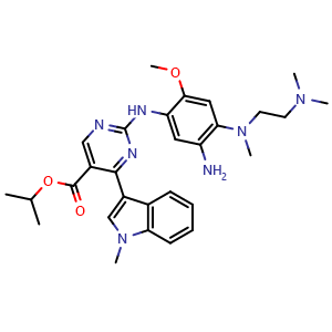 Chemical structure of Isopropyl 2-[[5-Amino-4-[[2-(dimethylamino)ethyl](methyl)amino]-2-methoxyphenyl]amino]-4-(1-methyl-3-indolyl)pyrimidine-5-carboxylate , CAS 1847465-25-1, AChemBlock V143548