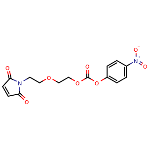 Chemical structure of 2-[2-(2,5-Dioxo-2,5-dihydro-1-pyrrolyl)ethoxy]ethyl (4-nitrophenyl) Carbonate , CAS 1345681-74-4, AChemBlock V143551