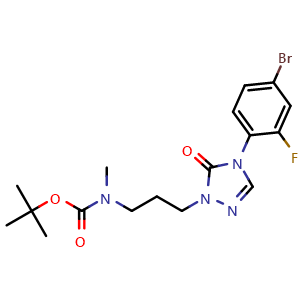Chemical structure of 4-(4-Bromo-2-fluorophenyl)-1-[3-[Boc(methyl)amino]propyl]-1,2,4-triazol-5(4H)-one , AChemBlock V143552