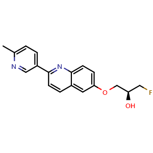 Chemical structure of (S)-1-Fluoro-3-[[2-(6-methyl-3-pyridyl)-6-quinolyl]oxy]-2-propanol , CAS 2410554-04-8, AChemBlock V143556