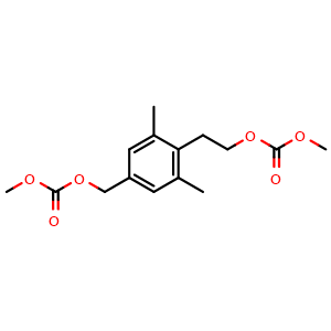 Chemical structure of 2-[4-(Methoxycarbonyloxymethyl)-2,6-dimethylphenyl]ethyl Methoxyformate , CAS 1814291-31-0, AChemBlock V143579