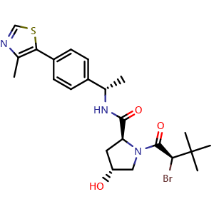 Chemical structure of (2S,4R)-1-[(R)-2-Bromo-3,3-dimethylbutanoyl]-4-hydroxy-N-[(S)-1-[4-(4-methyl-5-thiazolyl)phenyl]ethyl]pyrrolidine-2-carboxamide , CAS 2845095-52-3, AChemBlock V143590