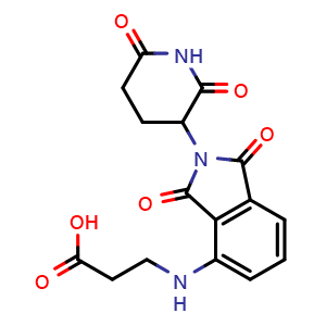 Chemical structure of N-[2-(2,6-Dioxopiperidin-3-yl)-1,3-dioxoisoindolin-4-yl]-b-alanine , CAS 2225940-46-3, AChemBlock V143609