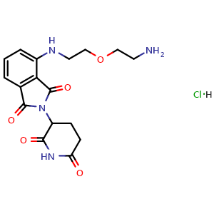 Chemical structure of 4-[(2-(2-Aminoethoxy)ethyl)amino]-2-(2,6-dioxopiperidin-3-yl)isoindoline-1,3-dione hydrochloride , CAS 2154342-56-8, AChemBlock V143616