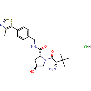 Chemical structure of (4S)-3-Methyl-L-valyl-4-hydroxy-N-[[4-(4-methyl-5-thiazolyl)phenyl]methyl]-D-prolinamide hydrochloride , CAS 2230826-33-0, AChemBlock V143624
