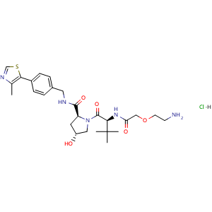 Chemical structure of [N-[2-(2-Aminoethoxy)acetyl]-3-methyl-L-valyl]-(4R)-4-hydroxy-N-[[4-(4-methyl-5-thiazolyl)phenyl]methyl]-L-prolinamide hydrochloride , CAS 2376139-47-6, AChemBlock V143625