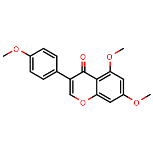 Chemical structure of 5,7-Dimethoxy-3-(4-methoxyphenyl)-4H-1-benzopyran-4-one , CAS 1162-82-9, AChemBlock V143626