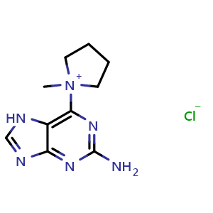 Chemical structure of 1-(2-Amino-6-purinyl)-1-methyl-1-pyrrolidinium Chloride , CAS 680622-68-8, AChemBlock V143655