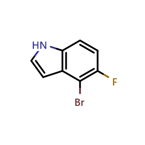 Chemical structure of 4-Bromo-5-fluoro-1H-indole , CAS 1227493-96-0, AChemBlock V143739
