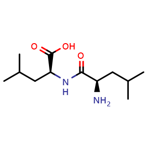 Chemical structure of (2S)-2-{[(2R)-2-amino-4-methylpentanoyl]amino}-4-methylpentanoic acid , CAS 38689-31-5, AChemBlock V143791
