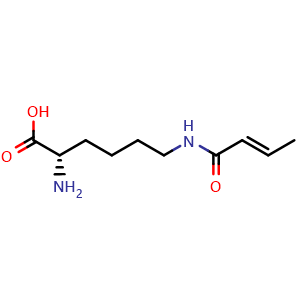Chemical structure of (2S)-2-amino-6-[(2E)-but-2-enamido]hexanoic acid , CAS 1399861-03-0, AChemBlock V143795