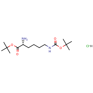Chemical structure of tert-butyl (2R)-2-amino-6-[(tert-butoxycarbonyl)amino]hexanoate hydrochloride , CAS 201007-86-5, AChemBlock V143803