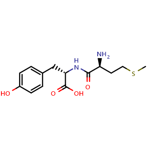 Chemical structure of (2S)-2-{[(2S)-2-amino-4-(methylsulfanyl)butanoyl]amino}-3-(4-hydroxyphenyl)propanoic acid , CAS 13589-04-3, AChemBlock V143804