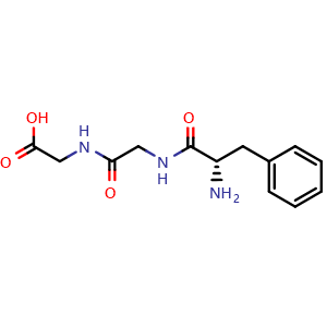 Chemical structure of 2-{2-[(2S)-2-amino-3-phenylpropanamido]acetamido}acetic acid , CAS 23576-42-3, AChemBlock V143806
