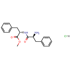 Chemical structure of methyl (2S)-2-[[(2S)-2-amino-3-phenylpropanoyl]amino]-3-phenylpropanoate hydrochloride , CAS 38017-65-1, AChemBlock V143807