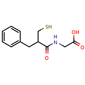 Chemical structure of 2-[(2-benzyl-3-sulfanylpropanoyl)amino]acetic acid , CAS 76721-89-6, AChemBlock V143821