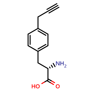 Chemical structure of (2S)-2-amino-3-[4-(prop-2-yn-1-yl)phenyl]propanoic acid , CAS 1080496-42-9, AChemBlock V143827