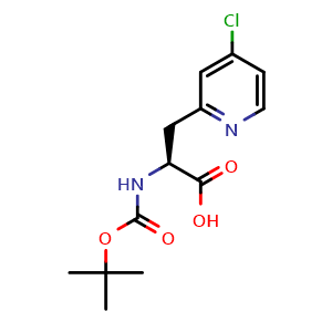 Chemical structure of (2S)-2-(tert-butoxycarbonylamino)-3-(4-chloro-2-pyridyl)propanoic acid , CAS 2349730-17-0, AChemBlock V143843