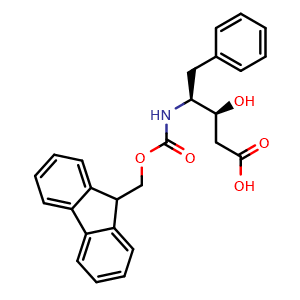 Chemical structure of Fmoc-(3s,4s)-4-amino-3-hydroxy-5-phenyl pentanoic acid , CAS 198542-01-7, AChemBlock V143856