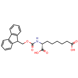 Chemical structure of (2R)-2-{[(9H-fluoren-9-ylmethoxy)carbonyl]amino}octanedioic acid , CAS 218457-78-4, AChemBlock V143860