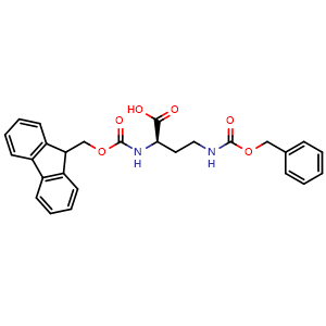 Chemical structure of (2R)-4-{[(benzyloxy)carbonyl]amino}-2-{[(9H-fluoren-9-ylmethoxy)carbonyl]amino}butanoic acid , CAS 387824-79-5, AChemBlock V143875
